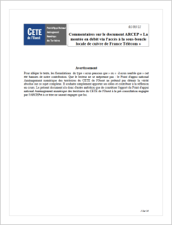 Consultation publique de l'Arcep sur la montée en débit - Contribution du groupe ANT