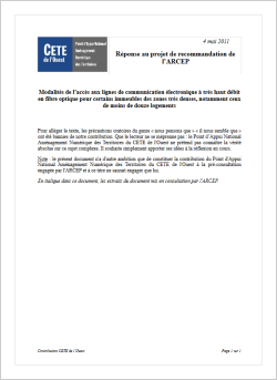 Consultation publique de l'Arcep - Régulation des zones peu denses des communes classées en zone très dense